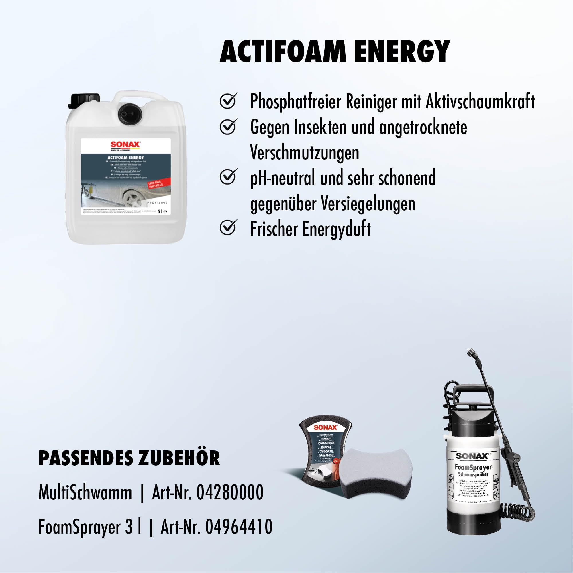 SONAX PROFILINE ActiFoam Energy (5 Liter) stark schmutzlösendes SnowFoam Schaumshampoo mit toller Schaumentwicklung für die Fahrzeugwäsche | Art-Nr. 06185050