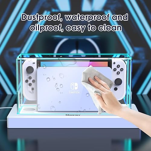 Miniatura 4 de Mooroer Dust Cover with 16 LED Colors Light Base for Nintendo SwitchOLED, Acrylic Clear Display Box Anti-Scratch Waterproof Slim Dock Case, Cool