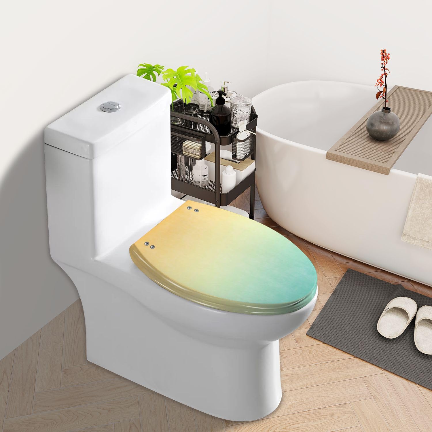 Elongated Toilet Seat Autumn Orange Yellow Green Pale Grunge Colorful Pattern Abstract Resin Toilet Seat Slow Quiet Close with Quick-Release Hinges Toilet Seat with Cover Easy to Clean Install