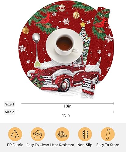 Miniatura 7 de Paquete de 2 manteles individuales redondos trenzados, color rojo cedro, Navidad, 15 pulgadas, lavables, resistentes al calor, para cocina, mesa de