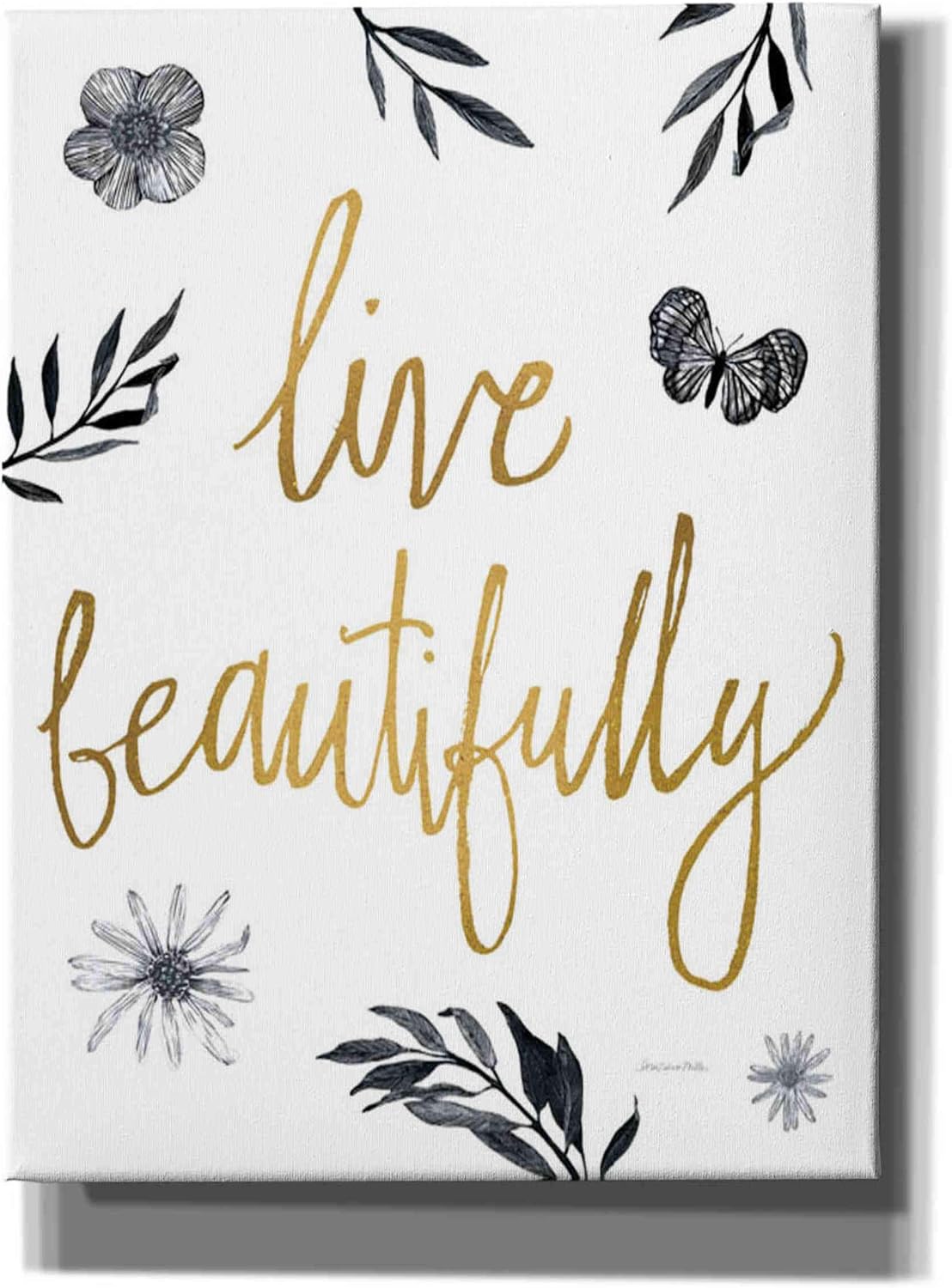 Epic Graffiti 'Live Beautifully BW' by Sara Zieve Miller, Canvas Wall Art, 12"x16"