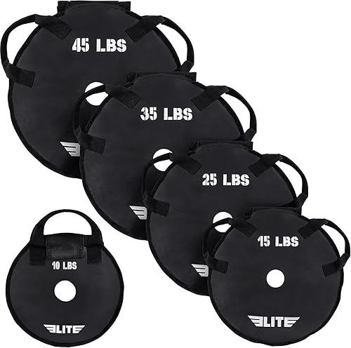 Elite Sports Platos de arena de entrenamiento (juego de 2) Placas de peso rellenables para barras olímpicas A prueba de caídas TPU impermeable