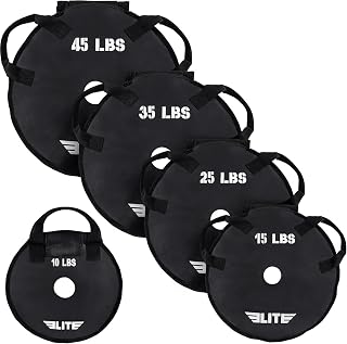 Elite Sports Workout Sand Plates (Set of 2) – Fillable Weight Plates for Olympic Bars – Drop-Proof, Waterproof TPU – 10/15/25/35/45 LB Options – Strength Training, CrossFit, Home Gym