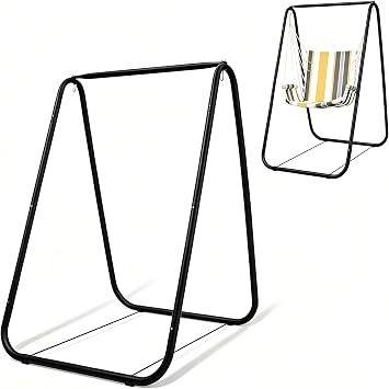 A-Shaped Hammock Chair Stand, Heavy Duty Metal Swing Stand with Adjustable Height & Anti-Slip Mat, Max 220Ibs Load Capacity Black