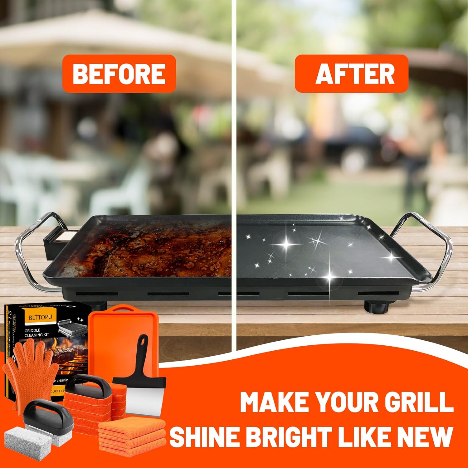 21 Pieces Griddle Cleaning Kit for Blackstone, Flat Top Grill Cleaning Accessories with Silicone Spatula Mat, Scraper, Grill Stone & Scouring Pads with Handle, Cleaning Gloves, Cleaning Towel - Image 5