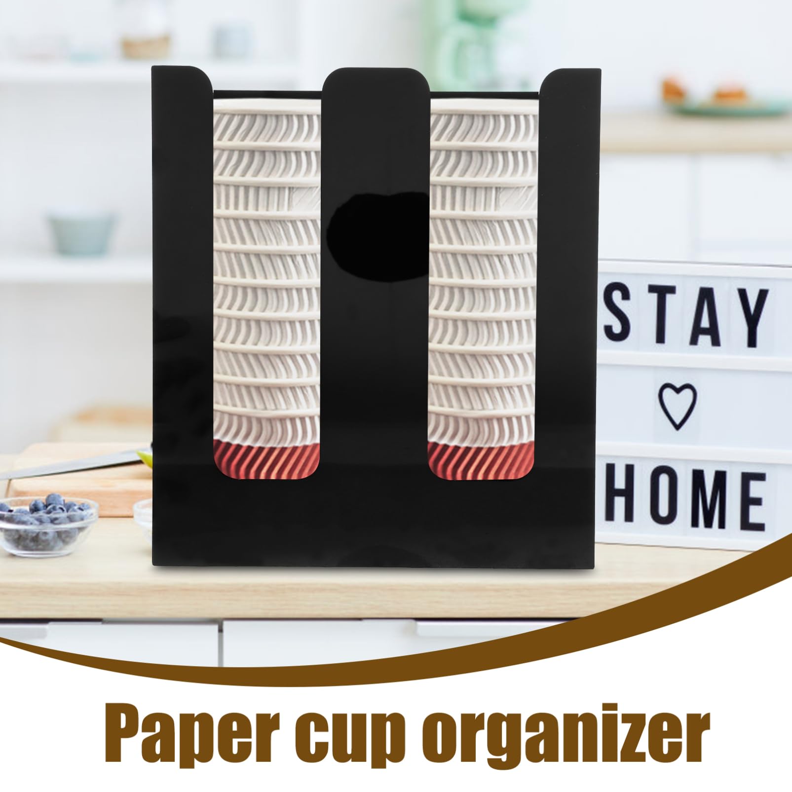 Cabilock Acrylic Cup and Lid Holder Paper Cup Dispenser Paper Cup or Lid Storage Organizer Coffee Cup Holder Cup Storage Organizer (2 Compartment)