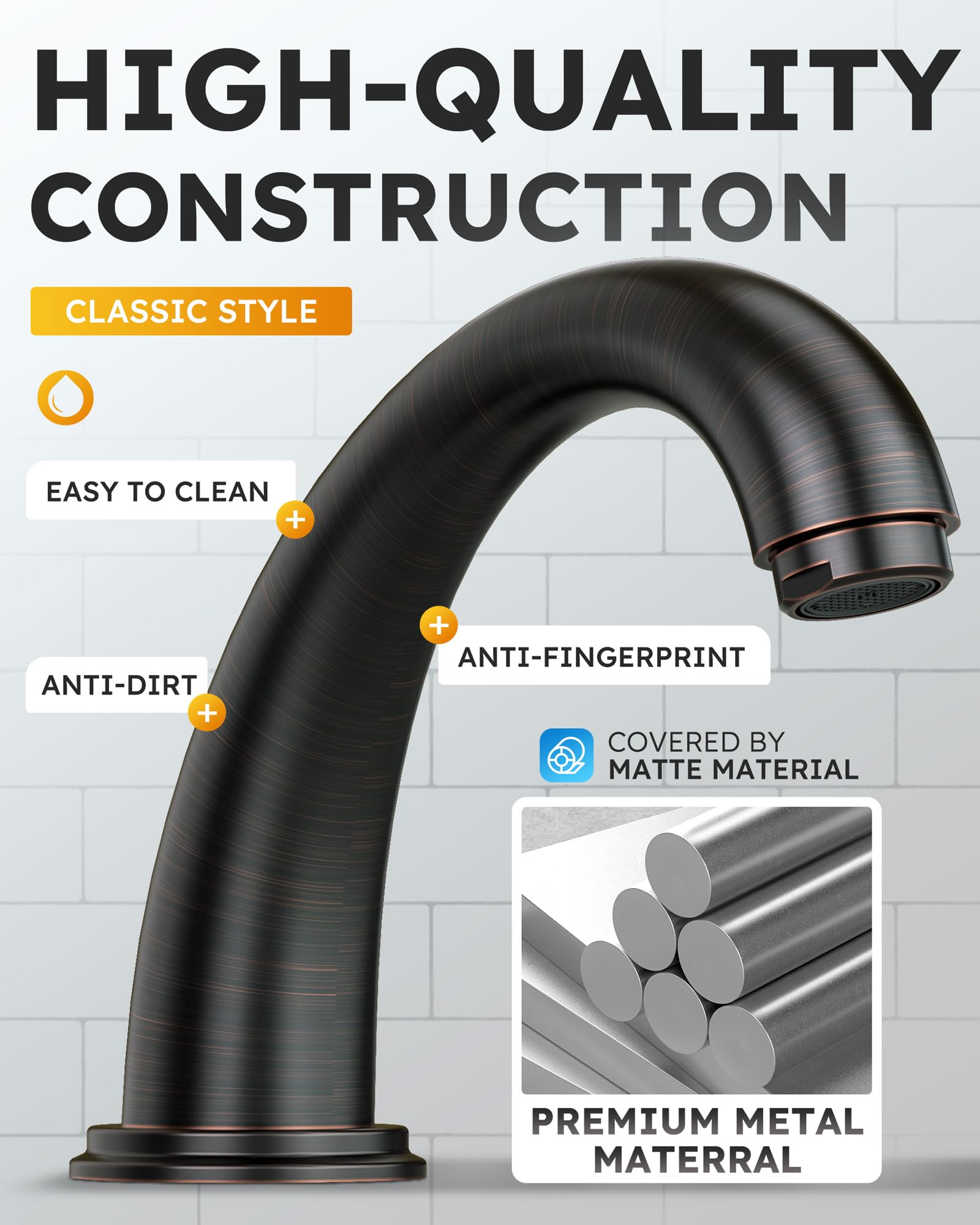 WOWOW Oil Rubbed Bronze Bathroom Faucet - 2 Handle -4