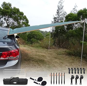 10x16 ft Car Side Awning with Pole Outdoor Camping Tent Tarp Waterproof Canopy Shade Sun Shelter