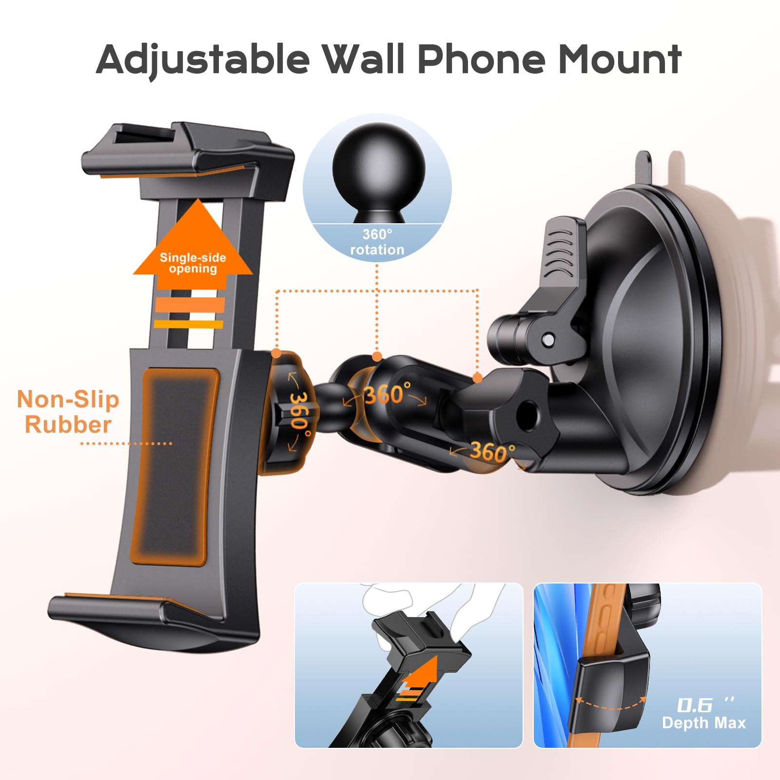 Universal Phone Holder with Suction Cup, Washable and Reusable Wall Mount for Mirror Glass Tiles Portable 360° Rotation for iPhone Samsung All Smartphones - 4