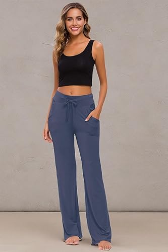 Miniatura 7 de ADANIKI - Pantalones de yoga para mujer con bolsillos, pierna recta, holgados, cómodos, modal, con cordón, para descansar, correr, pantalones