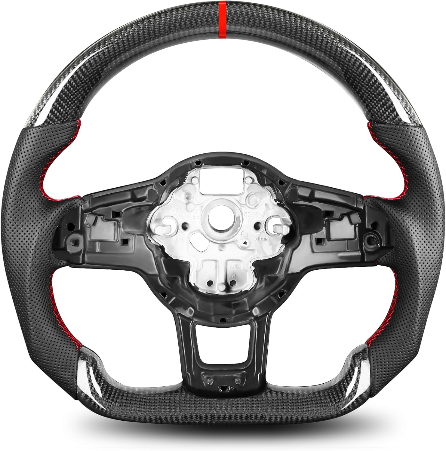 Real Carbon Fiber Steering Wheel for Volkswagen GTI 2015-2017 Nappa Perforated Leather with Hand Stitching D-Shaped