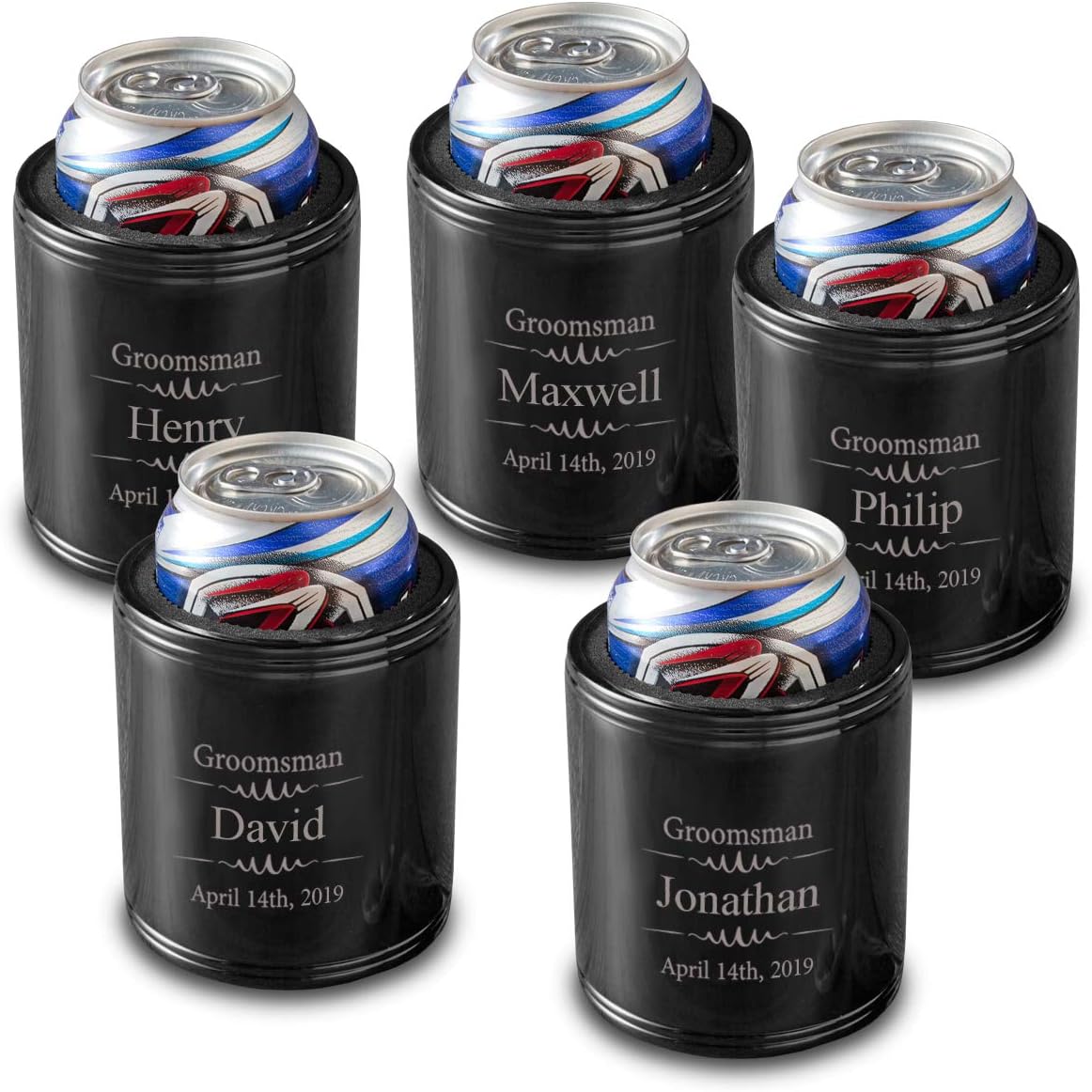 Personalized Groomsmen Can Coolers Black Stainless