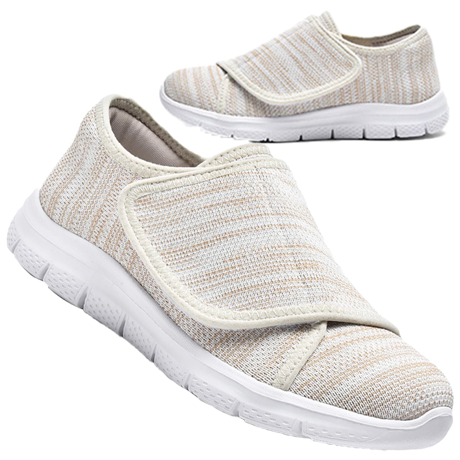Aocase Diabetic Edema Shoes Womens Swollen Feet Adjustable Large Size Walking Shoes Extended Widths Lightweight Walking Sneakers Foot Swelling Non-Slip Shoes,Beige,37/235mm