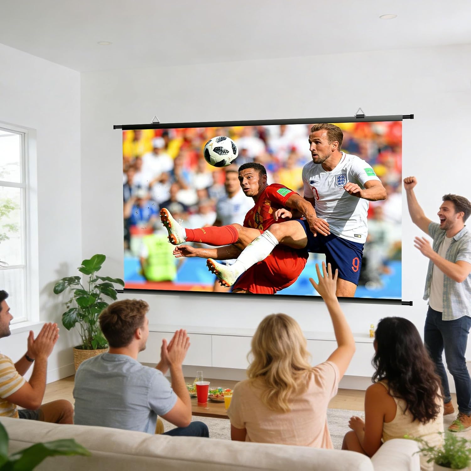 72 inch Projector Screen, Portable Projector Screen Indoor Outdoor Movie Screen with 2 pcs Adhesive Hook, 4K Wall Mount Projection Screen for Room, No Drilling, Anti-Light Coating, 16:9 HD