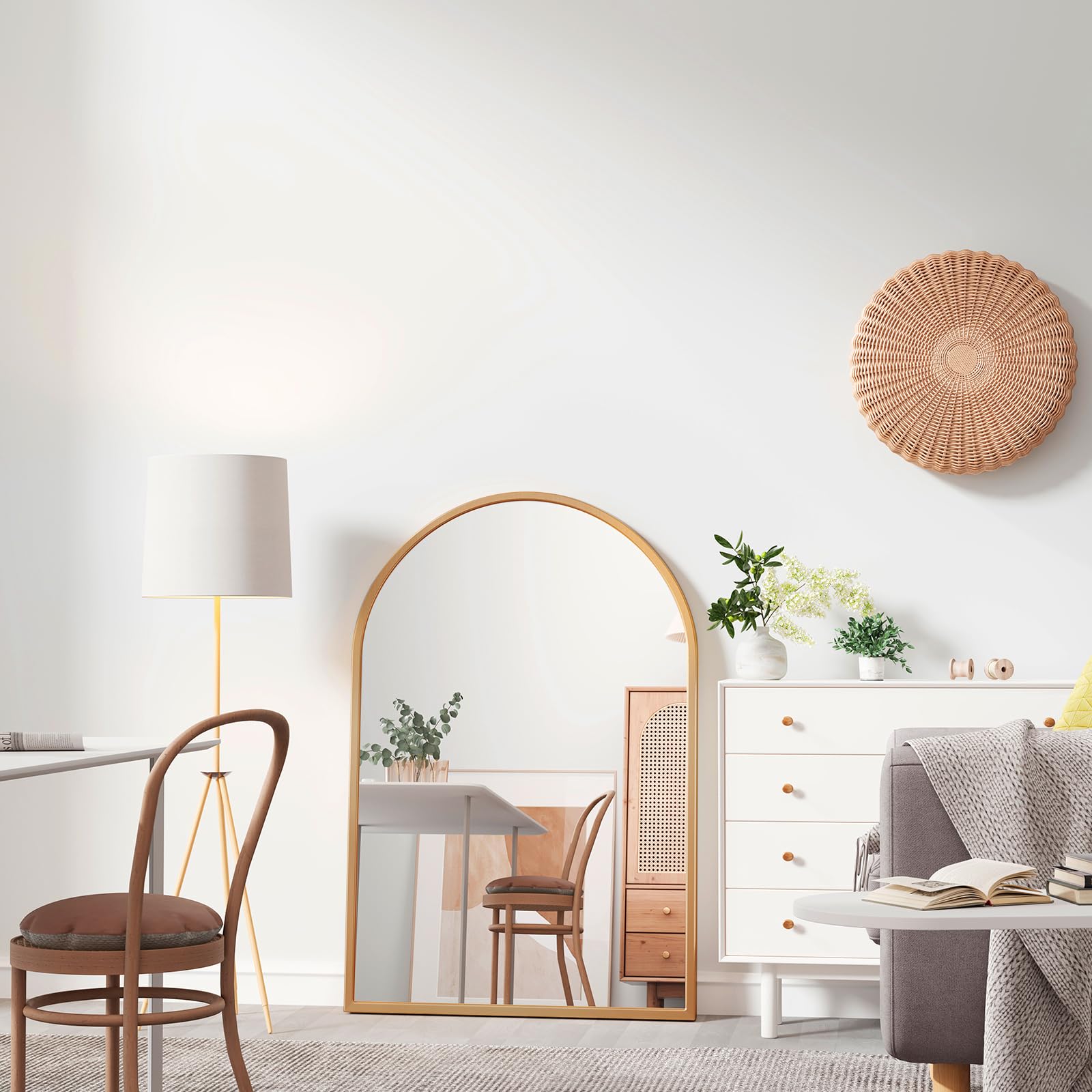 Dripex Miroir Mural Arche 60×90cm Or, Grand Miroir de Maquillage avec Cadre en Alliage d'Aluminium Idéal pour Entrée Chambre Salon Salle de Bain