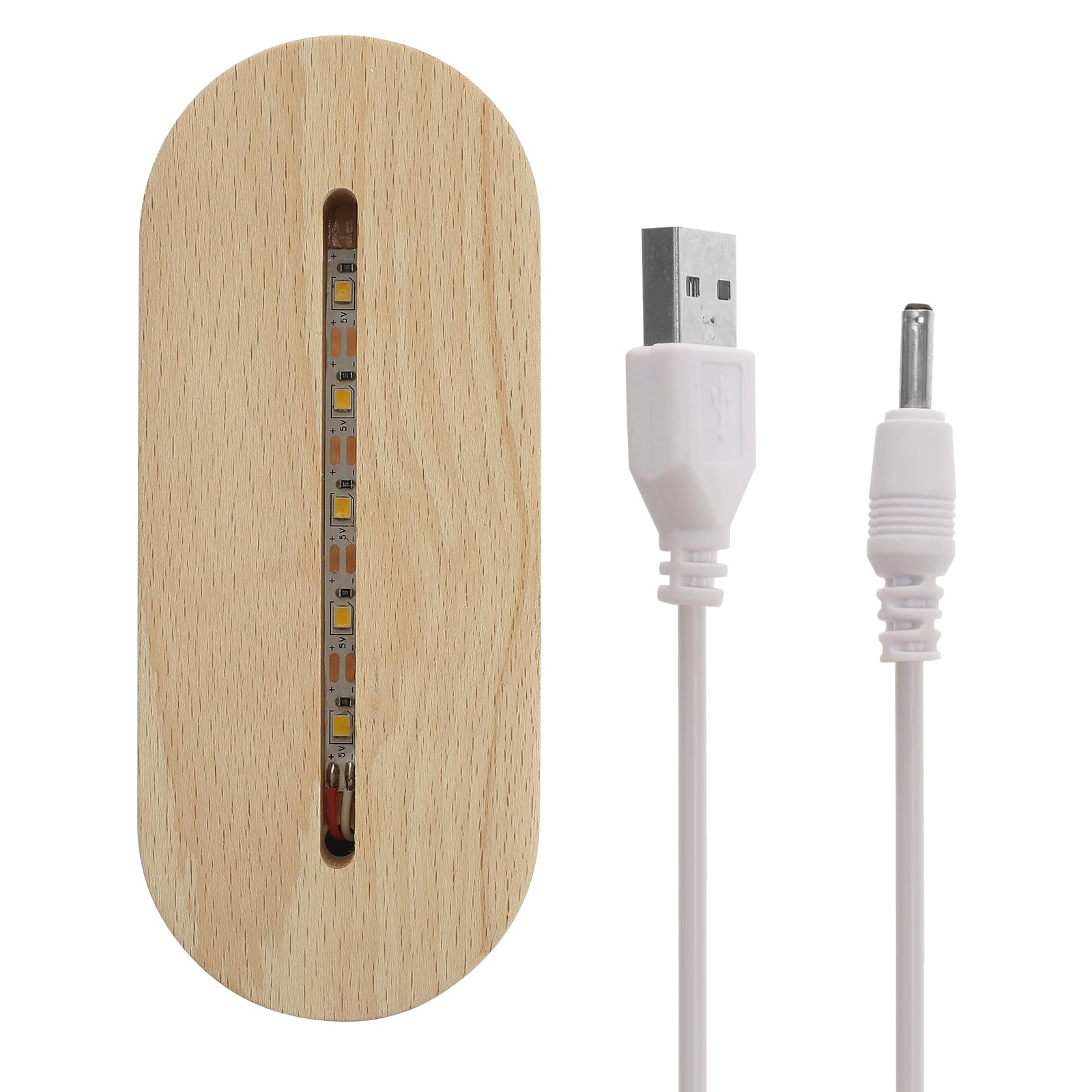 HOMSFOU Led Display Sockel Holzständer Oval Beleuchtete Basis Für Kristallkunst 3D Nachtlicht Mit Usb-Kabel Für Wohnaccessoires Und Dekoration