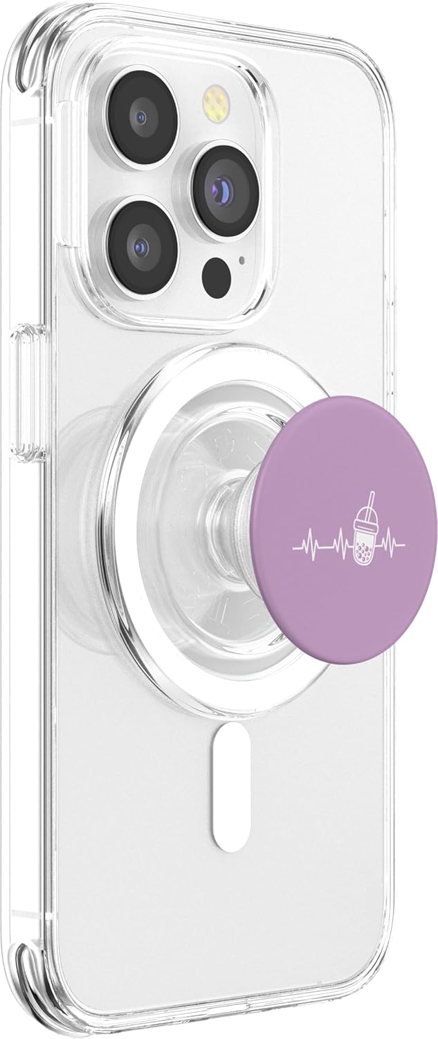 Purple Boba Tea Lifeline Heartbeat Cute Bubble Tea EKG Pulse PopSockets MagSafe PopGrip for iPhone