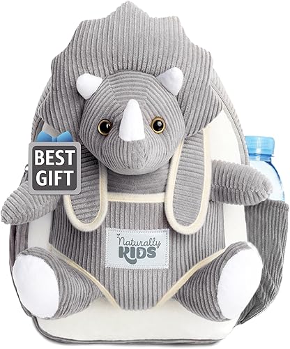 Naturally KIDS Mochila para niños pequeños, Pequeño de 10 "h Triceratops Grey, 10.0 in H Small