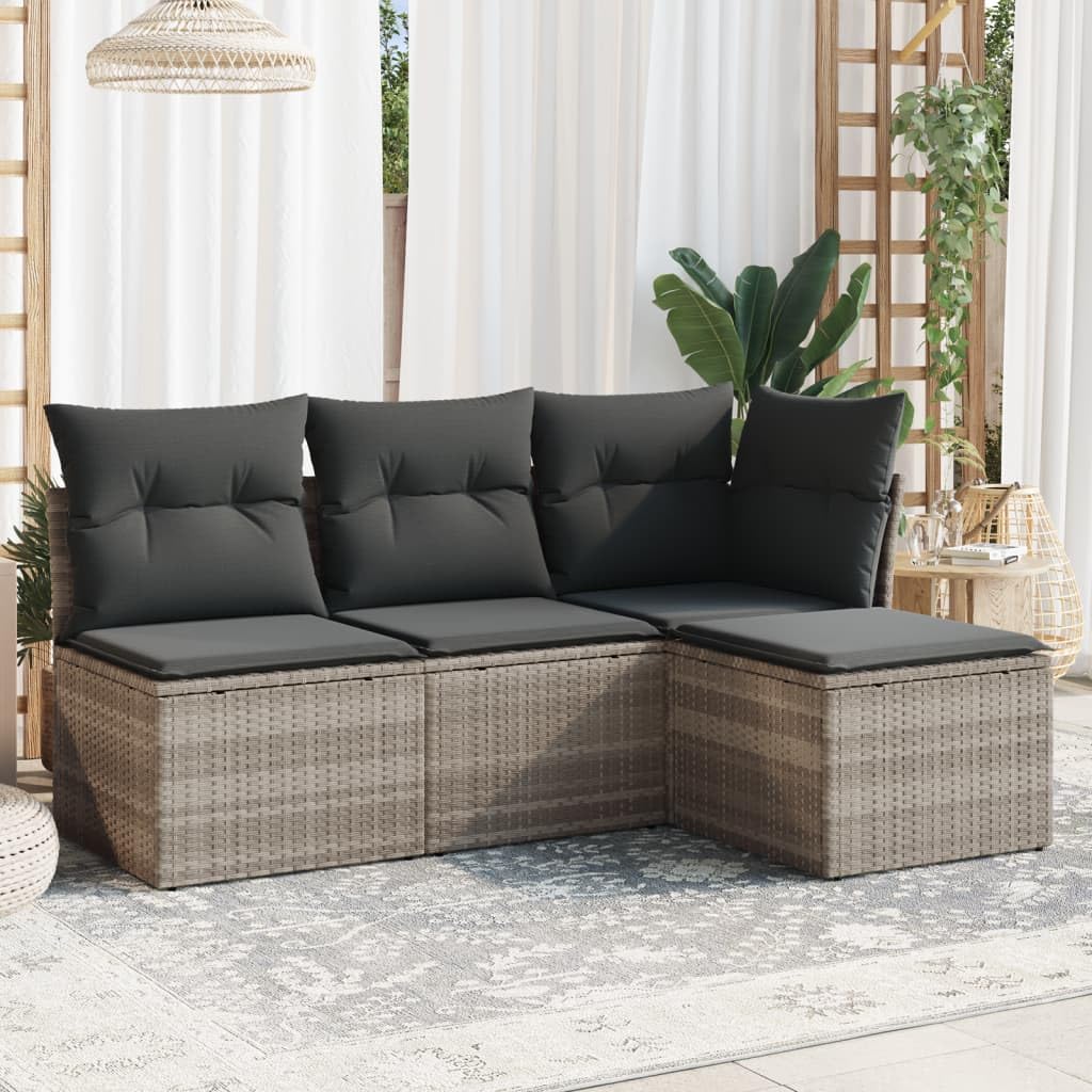 Canapé de jardin en polyrotin gris clair déhoussable pour balcon