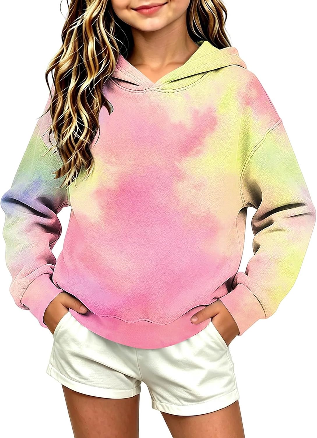 Kids Tie Dye Hoodie Sweatshirt Rainbow Gradient Pullover Long Sleeve