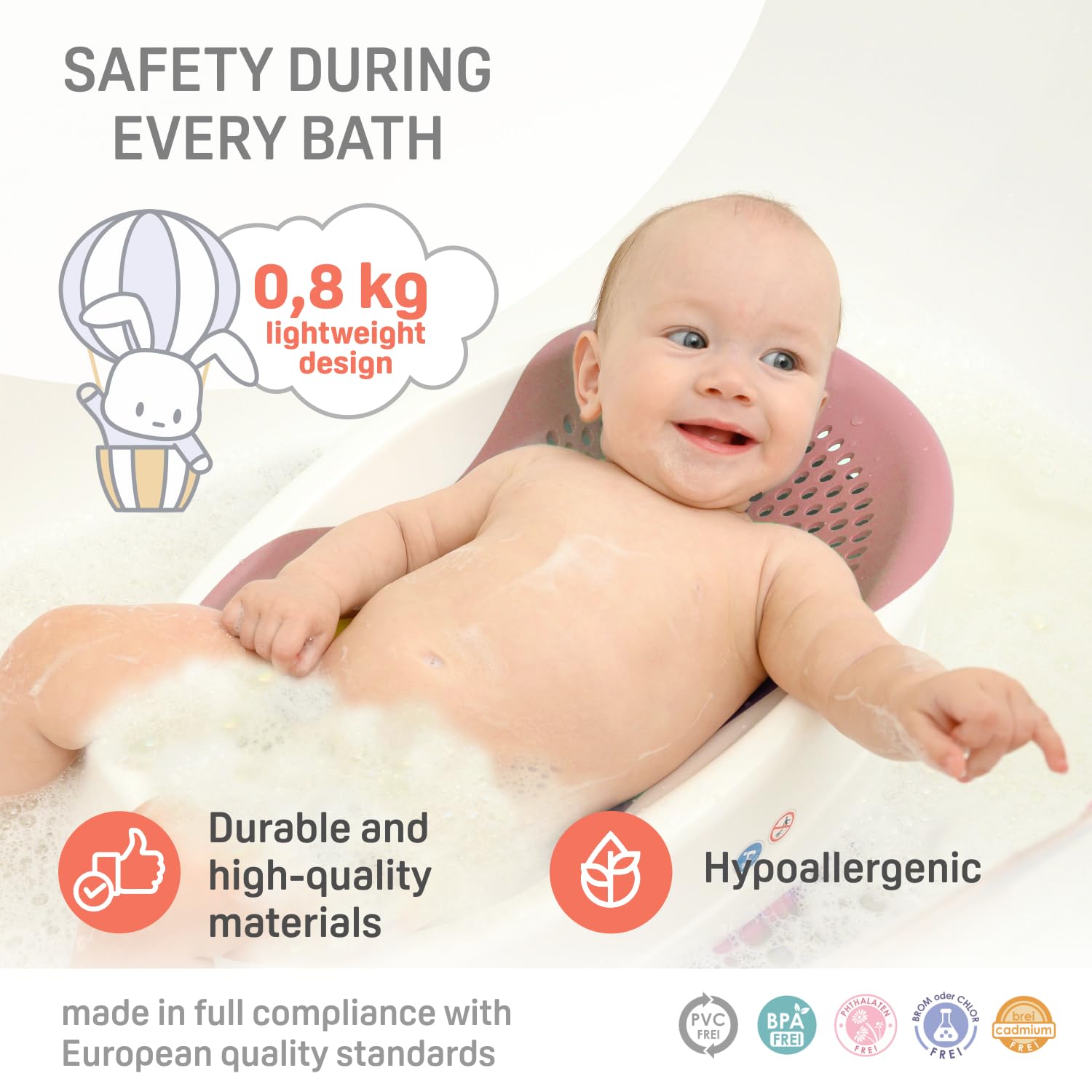 BABYLON DOLPHIN Siège de bain bébé 0-6 mois ergonomique antidérapant baignoire Vert aqua