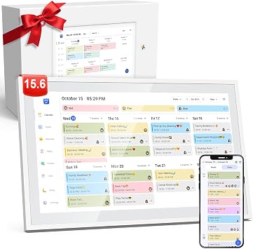 Digital Calendar, 15.6" Electronic Calendar For Wall, 1080P IPS Touchscreen Smart Family Planner& Chore Chart, Two - Way Sync With Phones Supports All Google Play Apps, Wall/Desk Mountable