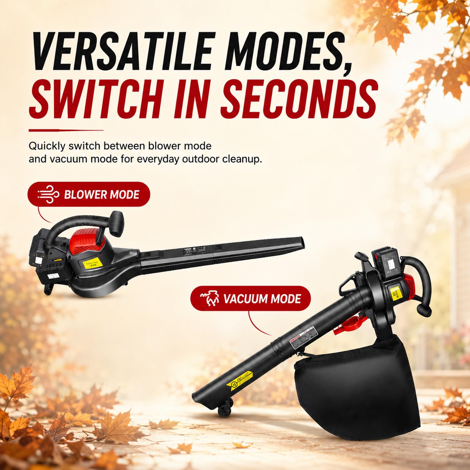 Aspirateur Souffleur Broyeur de Feuilles 3-en-1 2-Bat