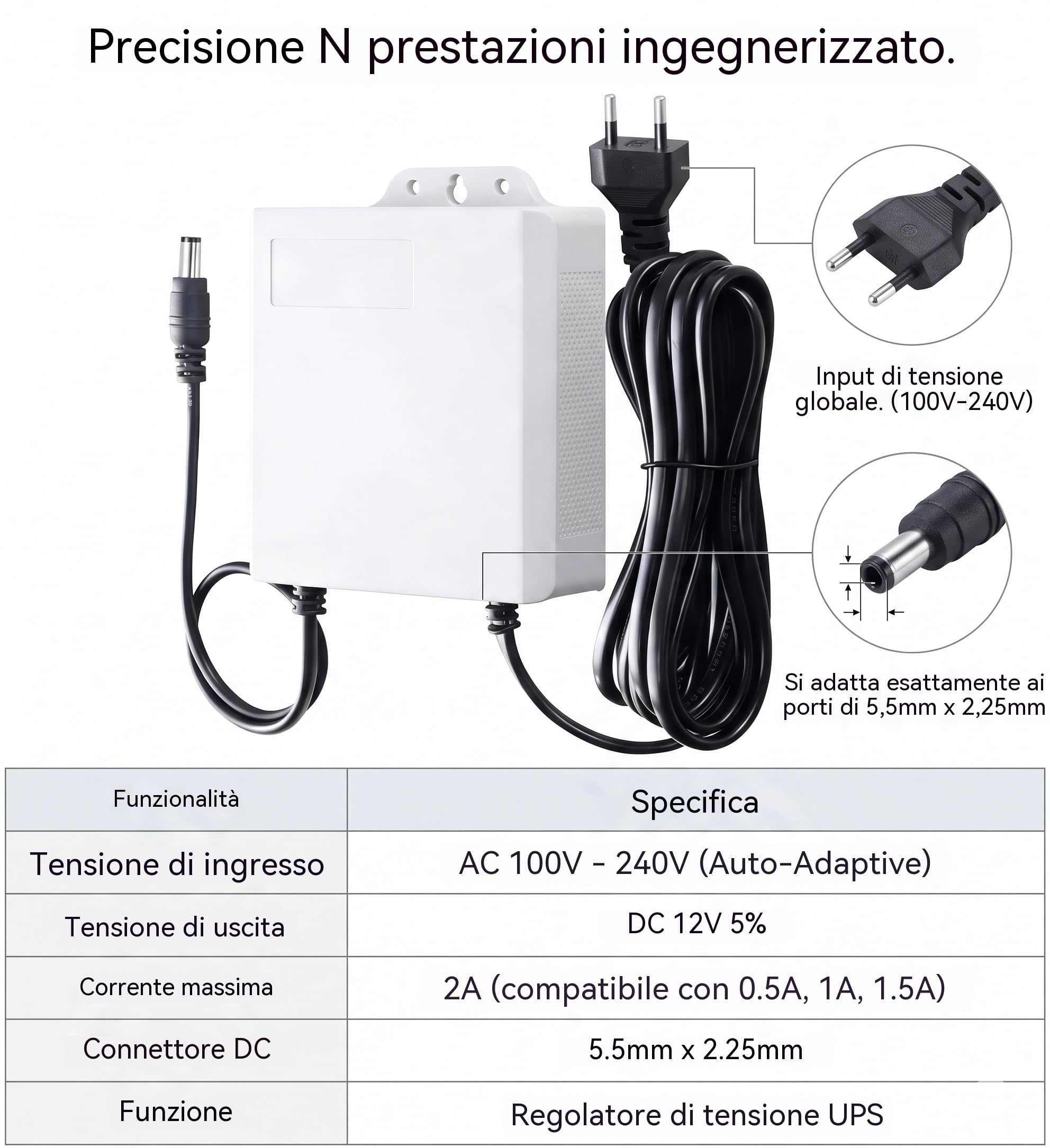 Mini UPS 12V 3600mAh per Router WiFi Modem Fibra, Alimentatore di Continuità con Batteria Integrata, Backup DC 12V 2A