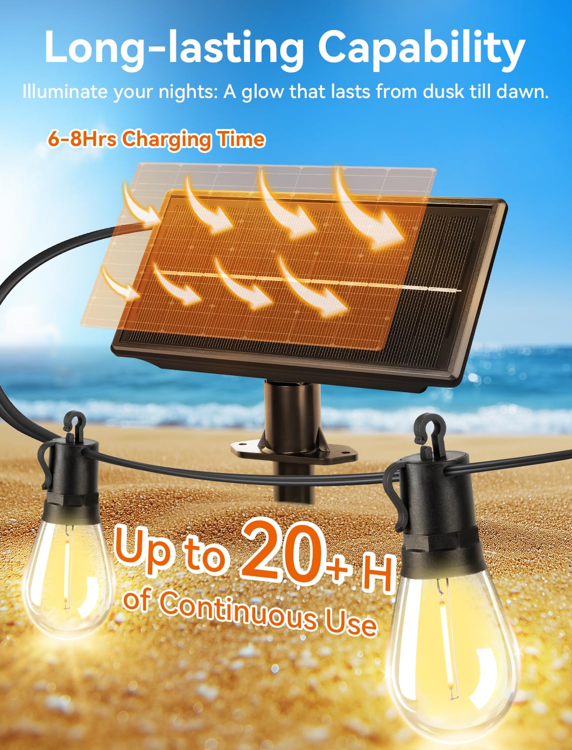 Brightever Solar String Lights for Outside, 50FT Patio Lights