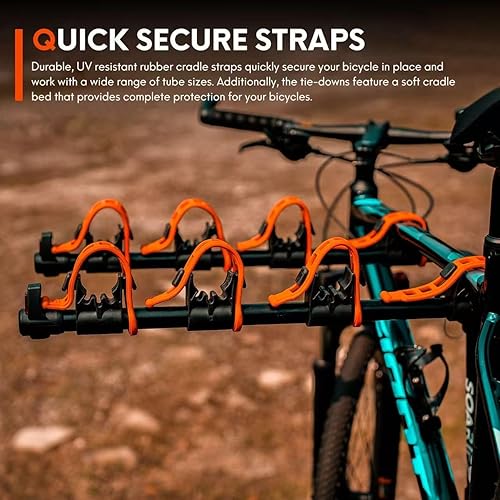 Miniatura 2 de Portabicicletas para automóvil, SUV, RV, soporte de enganche trasero de bicicleta 4, hasta 143 libras de carga para bicicletas, correas de goma,