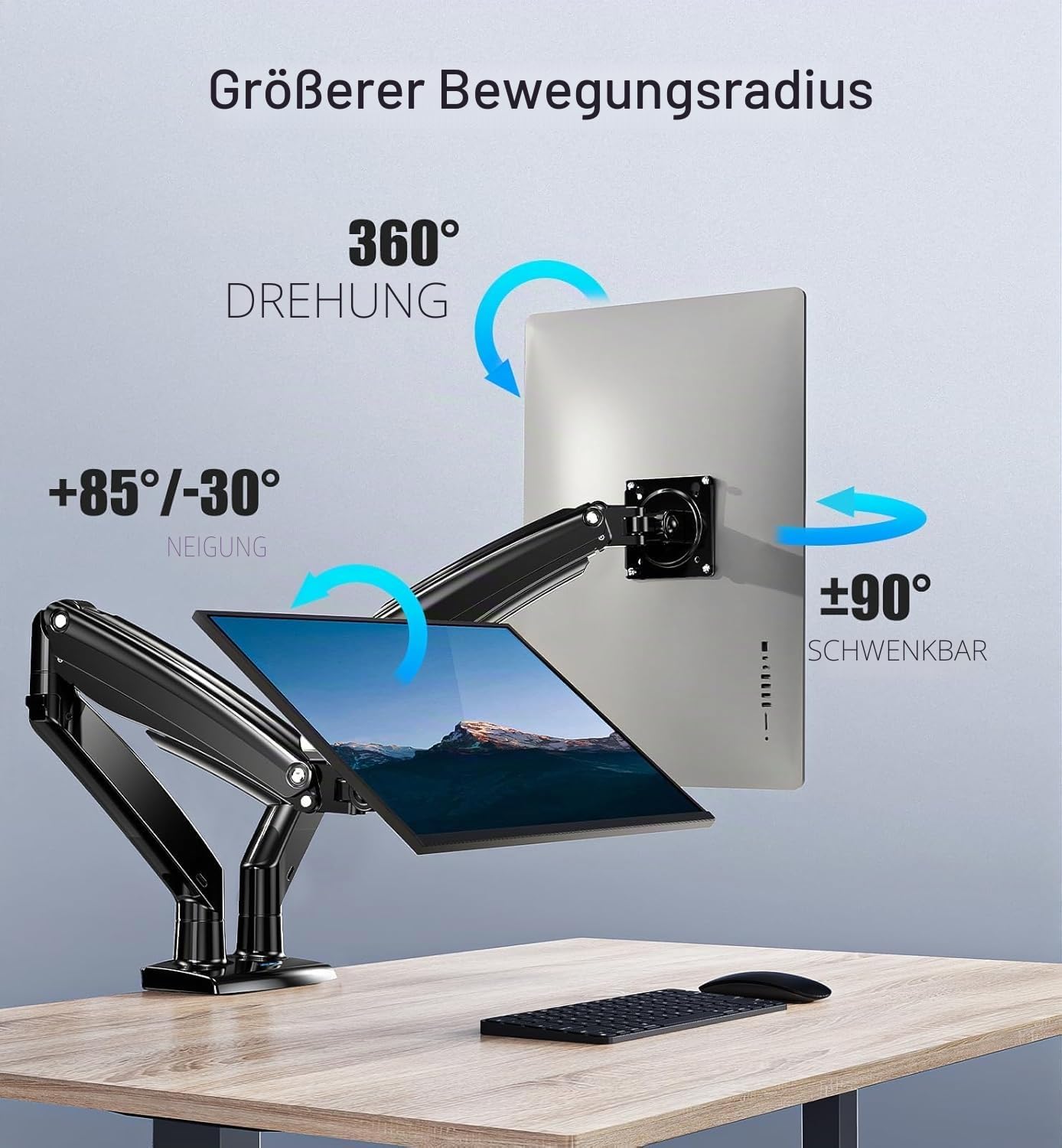 HUANUO Monitor Halterung 2 Monitore für 13-40 Zoll Bildschirme, Dual Monitor Arm, Gaming Monitorständer VESA 75 & 100 mm, C-Klemme und Tüllenbefestigung, Erhöhte Tragfähigkeit von 2-12 kg