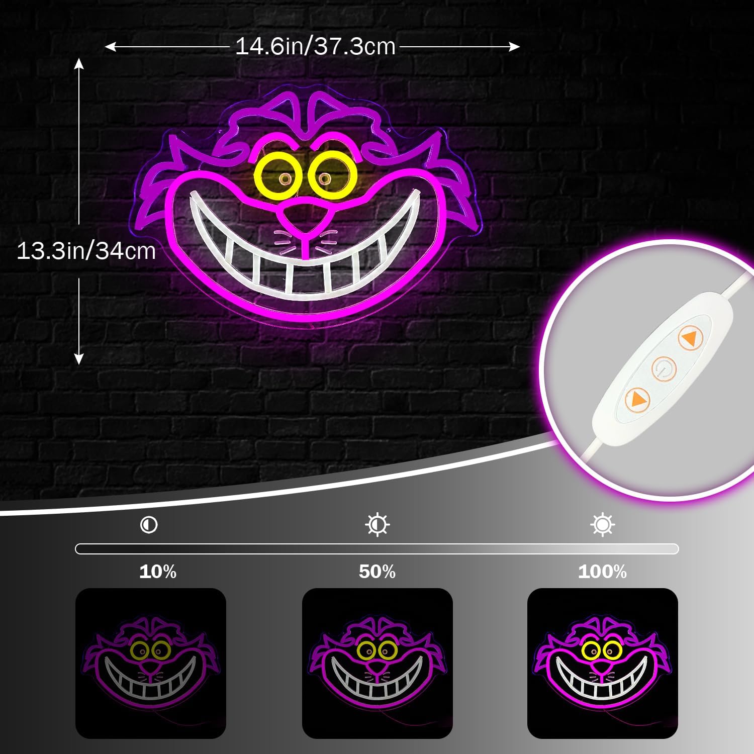 Cat Neon Sign for Wall Decor Dimmable Smiling Cat LED Sign USB Powered Cat Neon Lights for Bedroom Kids Game Room Birthday Party Light up Sign Halloween Christmas Gifts - Image 3