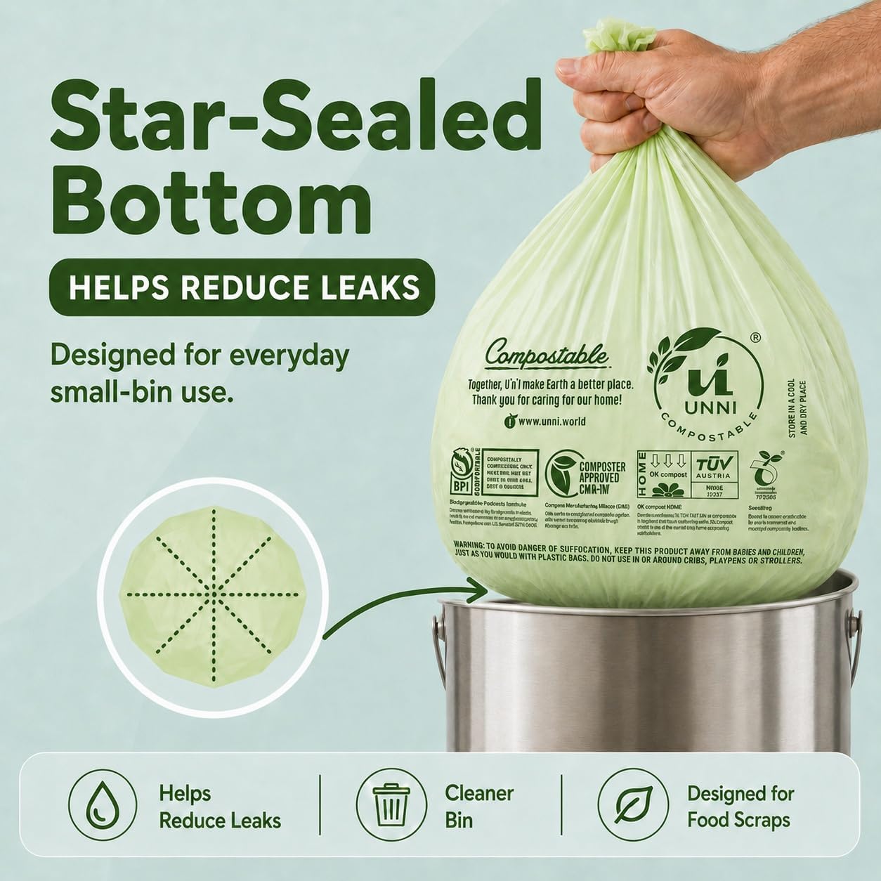 UNNI Lot de 100 sacs compostables compostables - 1 rouleau — vue 6