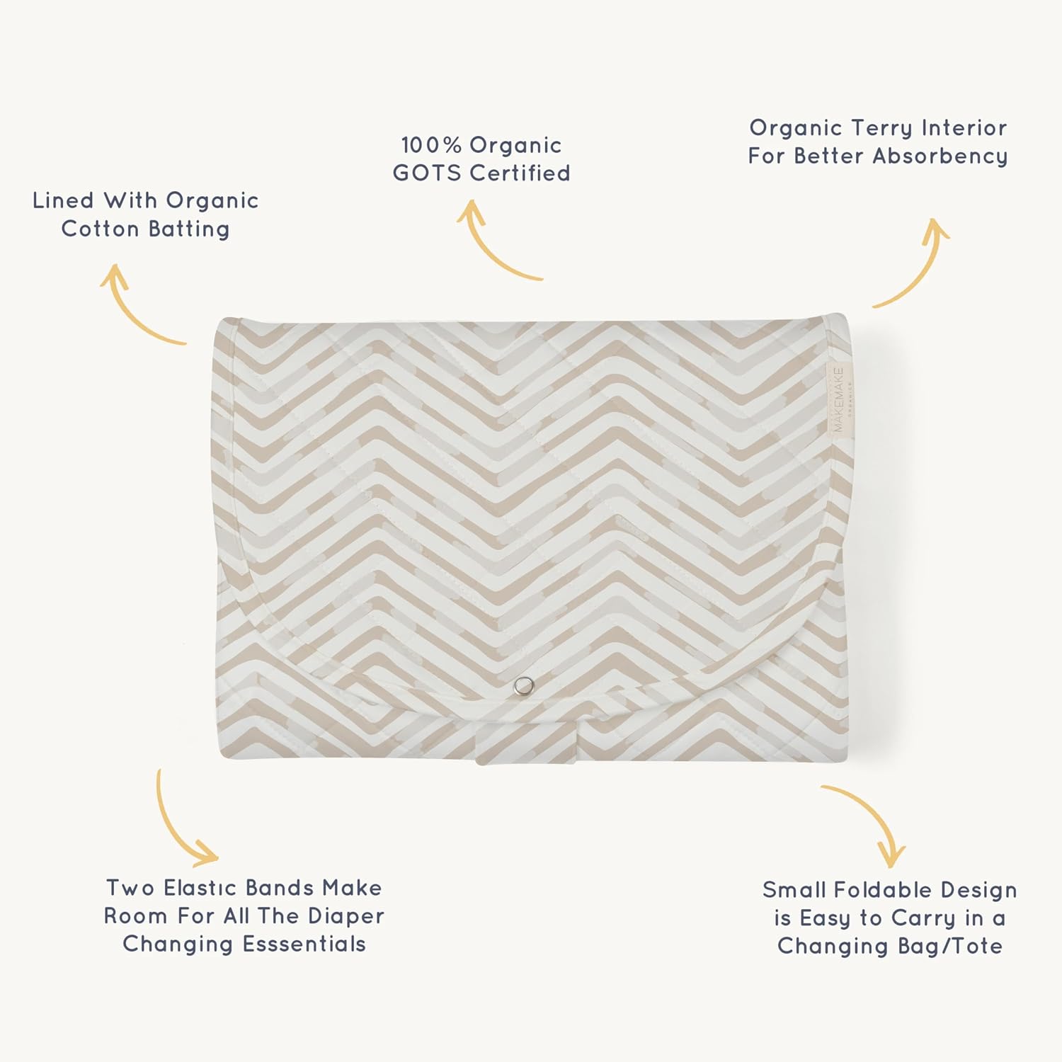 Makemake Organics Organic Portable Changing Pad GOTS Certified Organic Cotton Fill Portable Diaper Changing Mat Diaper Clutch Changing Station Kit Compact Travel Pad (33"x34", Herringbone) image 3