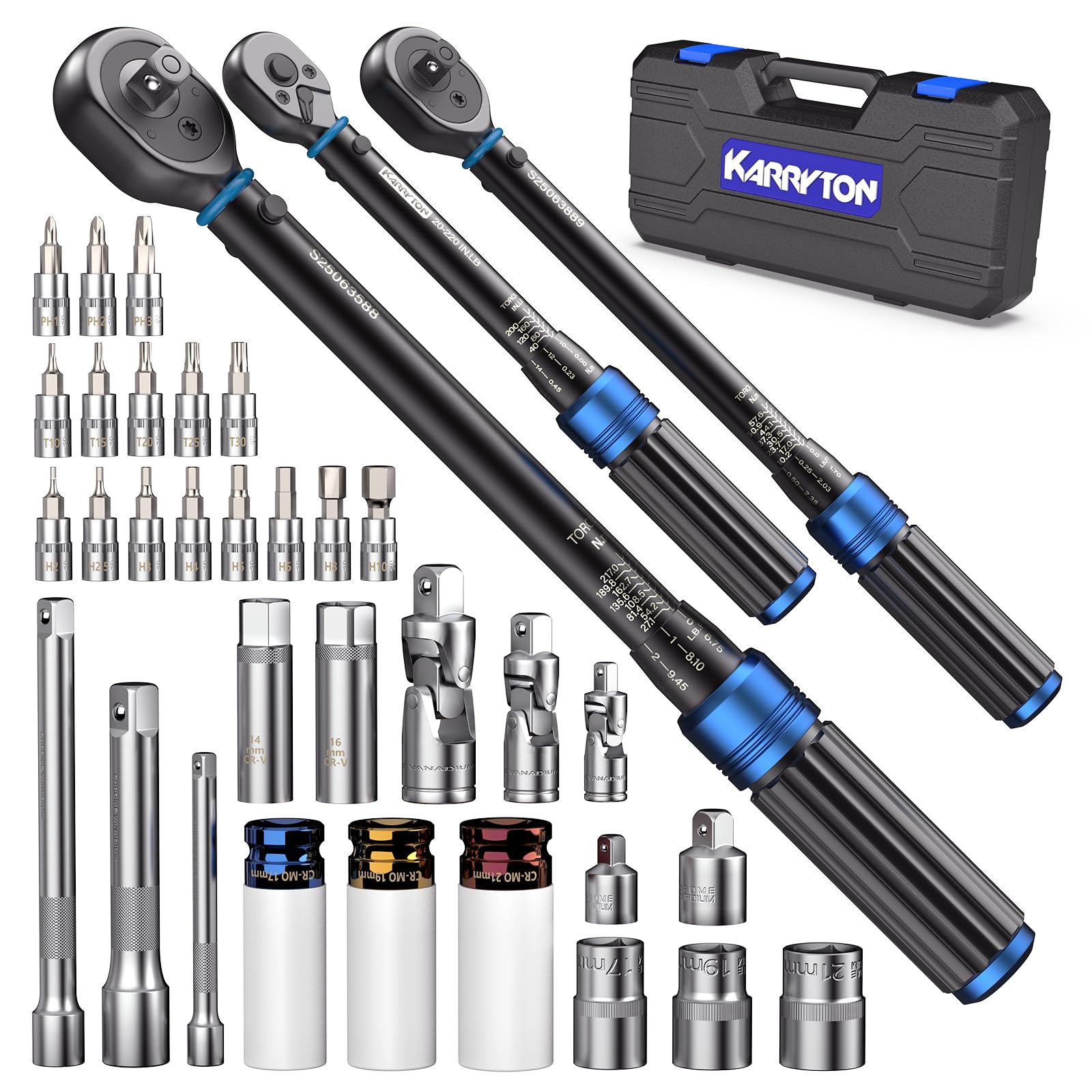 35pc Torque Wrench Set 1/4 3/8 1/2-Inch Drive