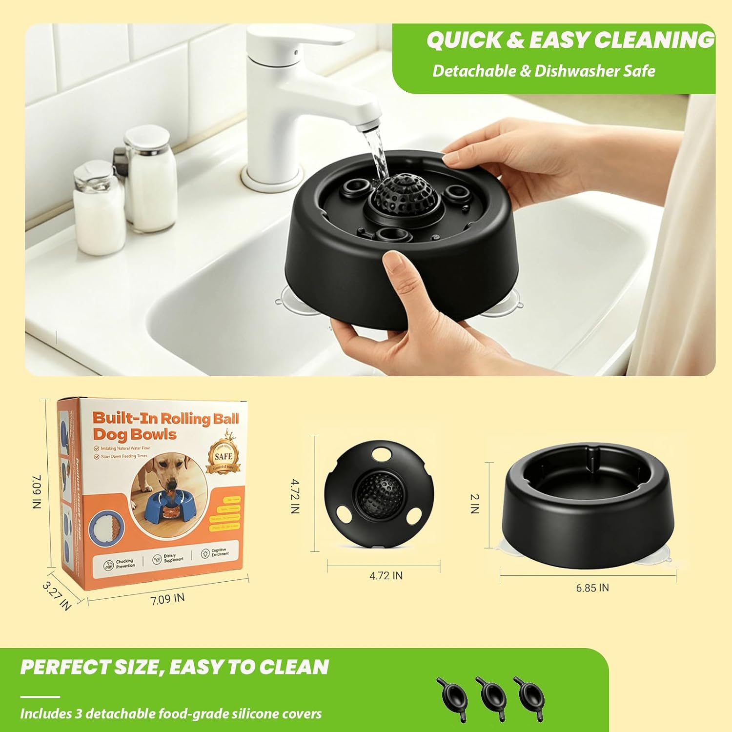 Slow Feeder Dog Bowl with Rolling Ball & Suction Base, Dog Lick Bowl for Liquid Treats, Anti-Spill Enrichment Toy for Small Medium Large Dogs