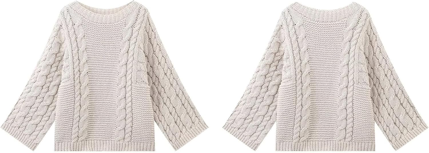 LETSVDO Women's Oversized Cable Knit Sweater Long Sleeve Crewneck Baggy Slouchy Chunky Pullover Sweaters - Image 8