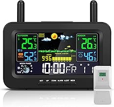 zerotop Weather Stations Wireless Indoor Outdoor with Calendar/Temperature/Humidity/Barometric/Forecast/Moon Phase/Alarm Clock, LCD Digital Weather Station with Outdoor Sensor for Home Office, Black