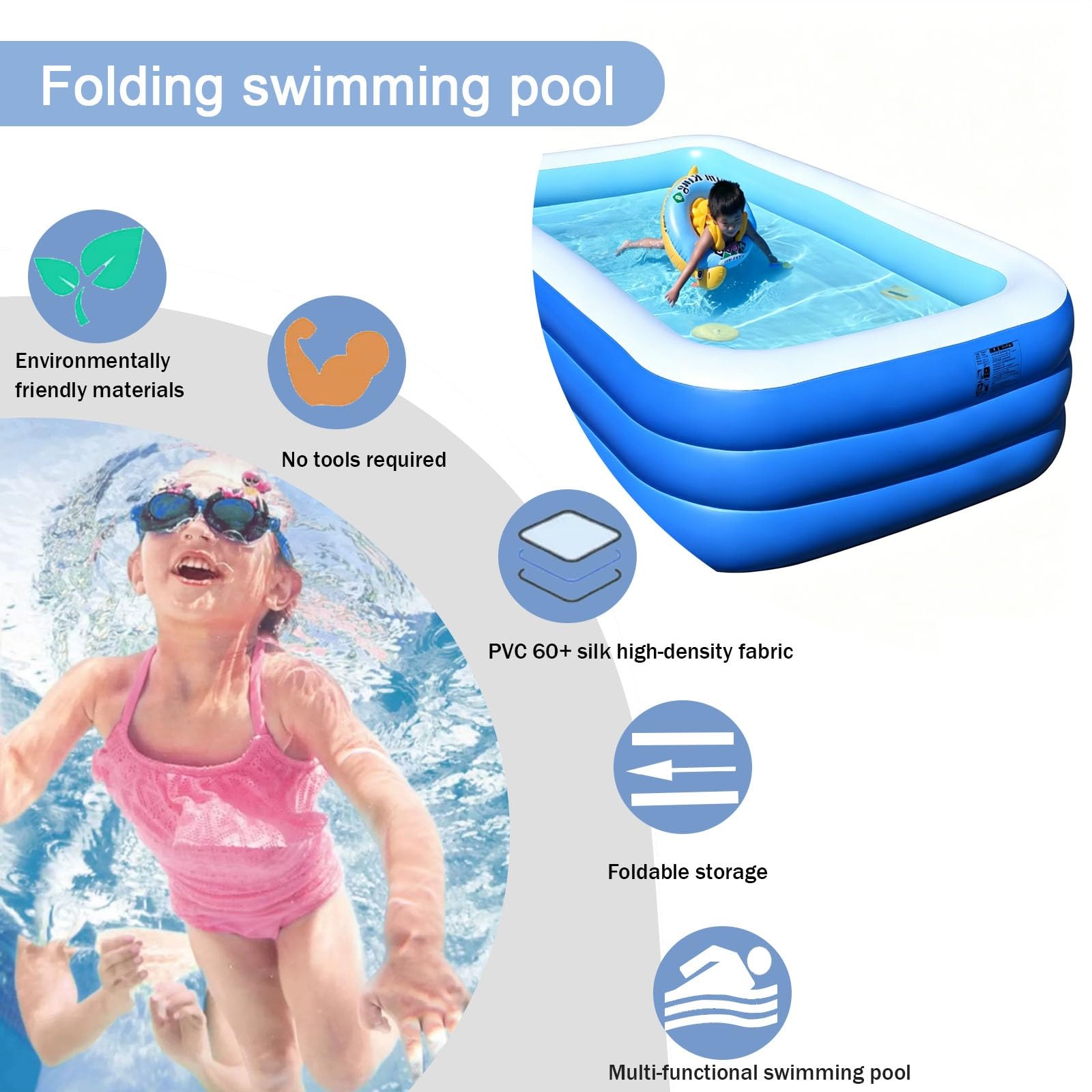 Piscinas Hinchables Piscina Redonda Plegable De 90-160 Cm Piscina Elevada para Jardín Ideal para Familias Y Exteriores(388 * 200 * 60cm)