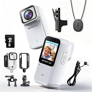 4K Body Camera with WiFi, POV Action Cam for Motorcycling Skiing Cycling Vlogging Sports, Magnetic Wearable Thumb Camera for Hands-Free Recording, Waterproof Portable Video Recorder, 64GB Card, White