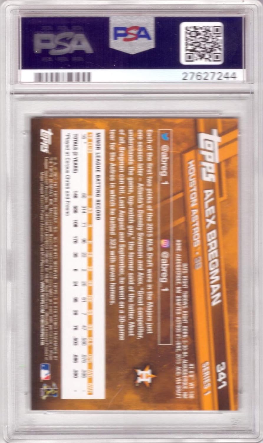 2017 Topps Baseball #341 Alex Bregman Rookie Card Graded PSA 10 Gem Mint