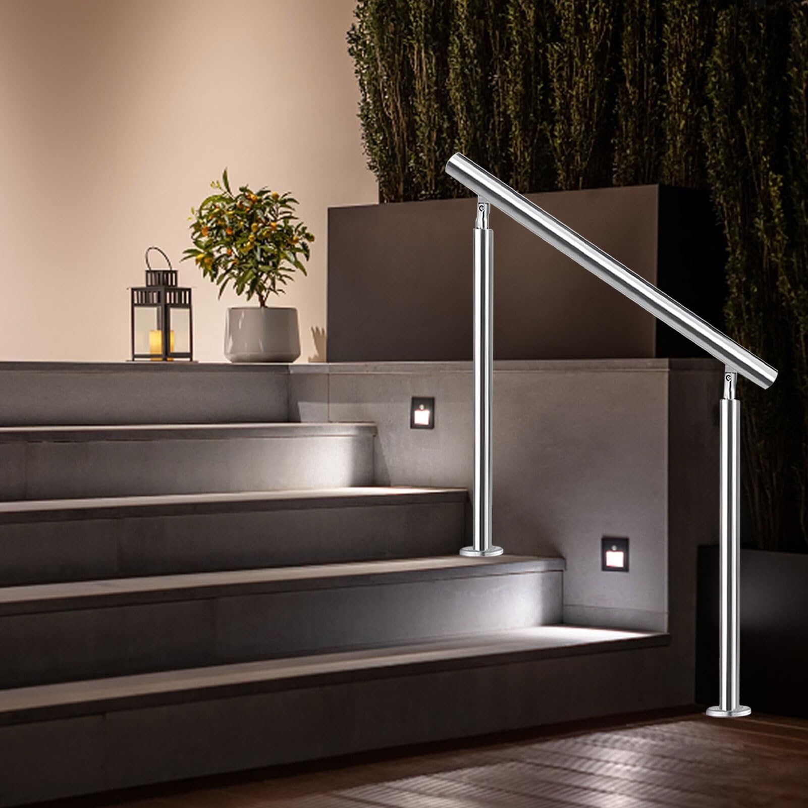 Rampe d'escalier en acier inoxydable réglable pour marches en béton extérieur de 95cm
