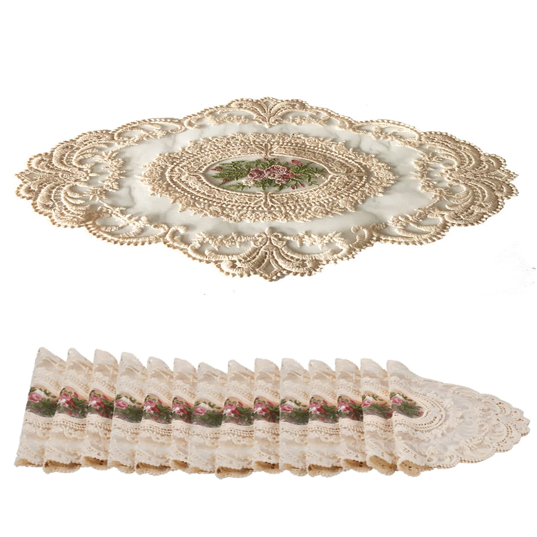 Set de 12 placemats en dentelle rétro avec broderie de nombres style français crochet dots