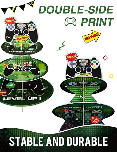 Vista 48 de Soporte para cupcakes de videojuegos – Suministros de fiesta de videojuegos para niños, jugadores, cumpleaños, 3 niveles, soporte para cupcakes