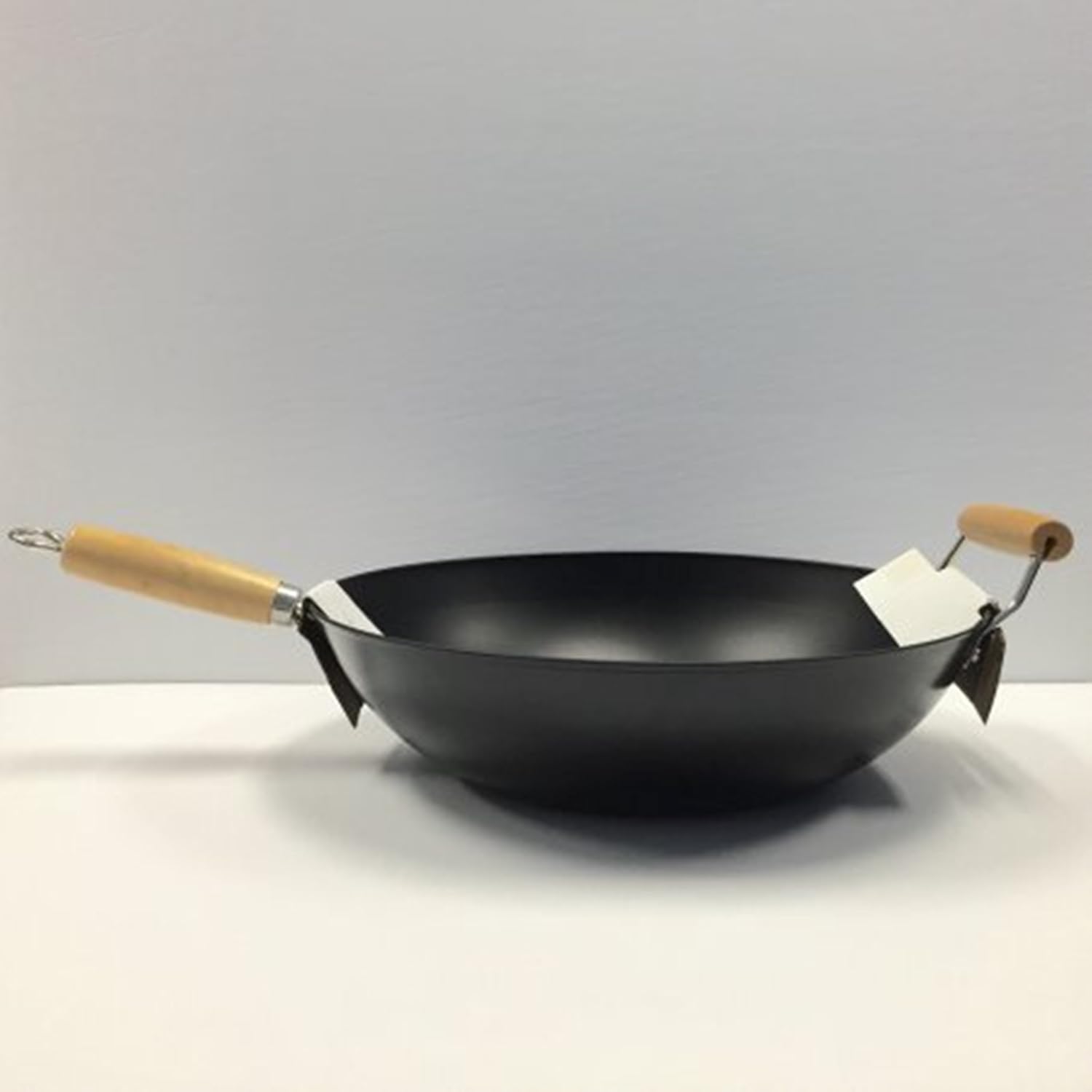Side view of the Mainstays 13.75in Non-Stick Wok with handle