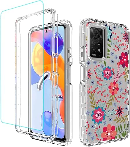 Funda para Redmi Note 11 ProRedmi Note 11E Pro con protector de pantalla de vidrio templado, cubierta protectora de TPU transparente de cuerpo