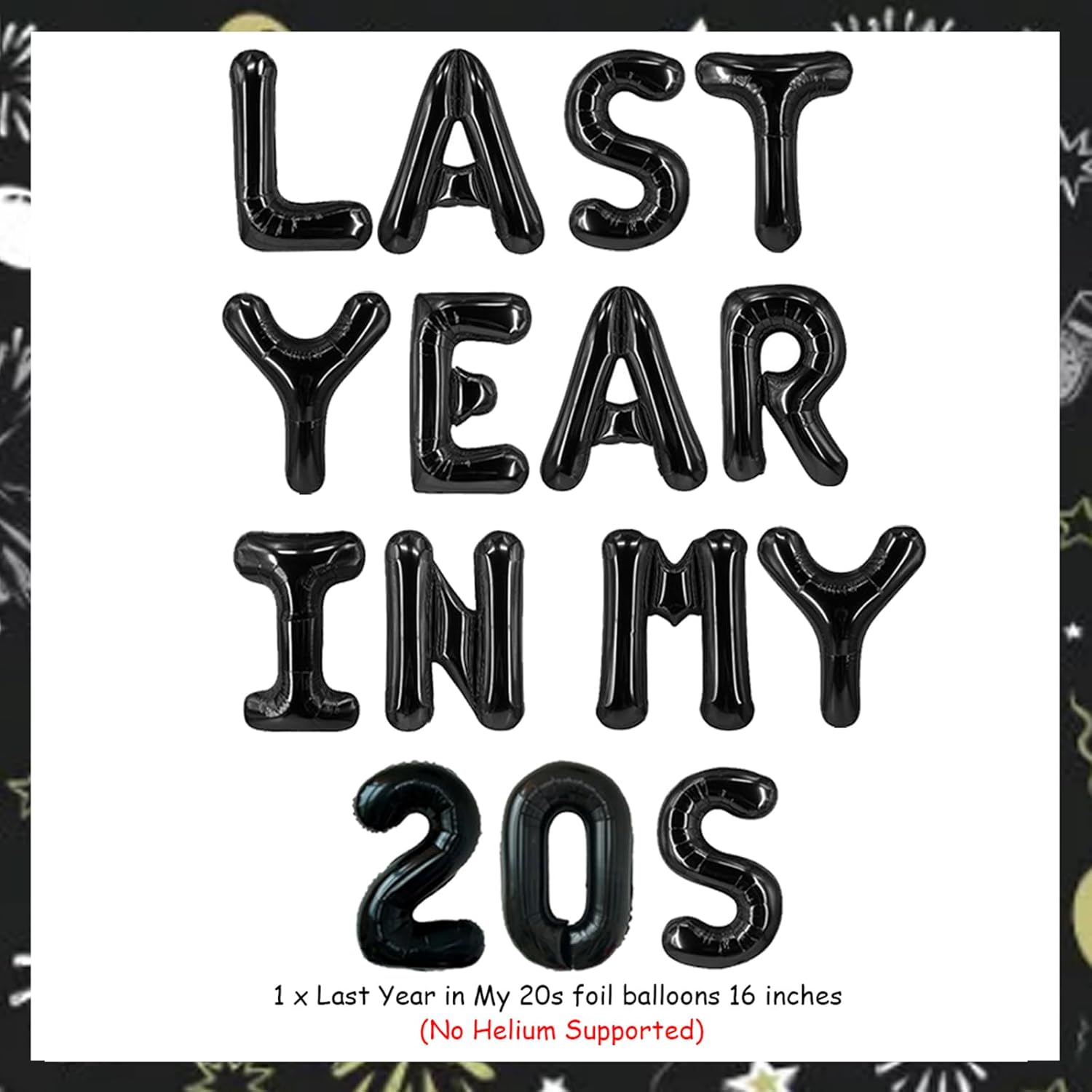Last Year in My 20s Birthday Balloons Black Foil Latex Balloon - 29th Birthday Decorations for Woman Man - Image 2