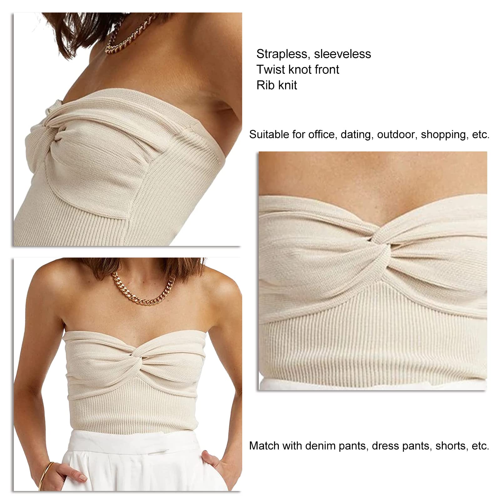 Top a Fascia Estivo da Donna Senza Spalline Senza Maniche al Largo della Spalla Top a Costine a Pieghe in Maglia Sexy Camicetta Canotte Party Top Corti Crop Top Tunica(S-Albicocca)