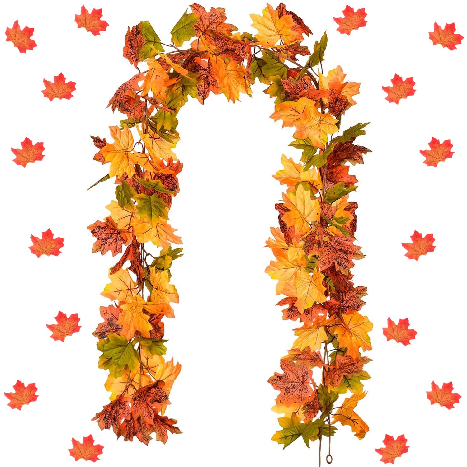 BOFYTR Artificial Autumn Maple Leaves Garland with 100 Individual Leaves, Decorations Fall Hanging Decor Plant for Home Garden Wall Doorway Backdrop Fireplace Decoration Thanksgiving Deco