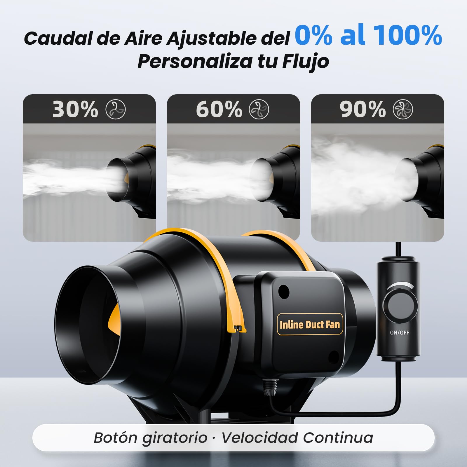 Ventilador de Conducto 100 mm Regulable con Control de Velocidad, Extractor Silencioso en Línea, Motor con Protección contra Sobrecalentamiento, Enchufe UE, Cable 3 m